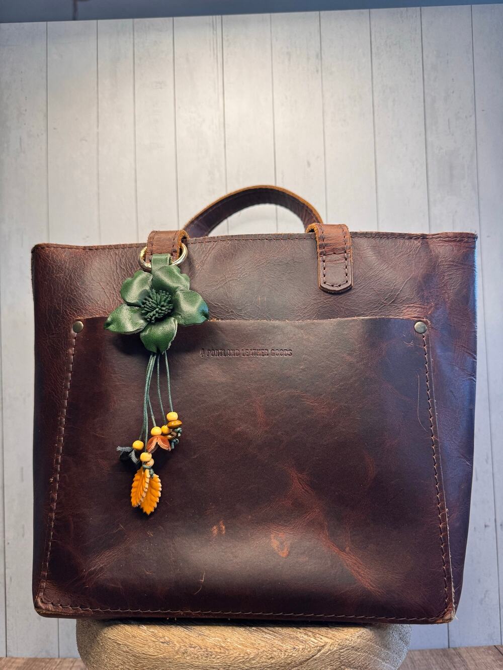Flower Purse Charm Genuine Leather Green Flower Green Bag Charm NEW FAST SHIP